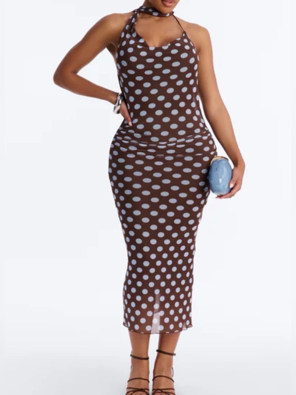 21 Saints Polka Dot Halter Midi Dress